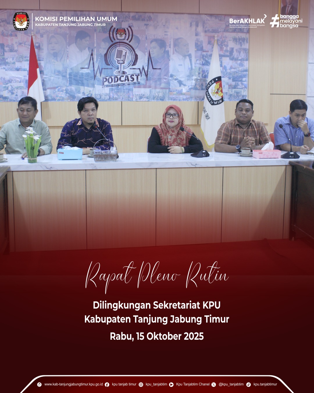 Rapat Pleno Rutin di Lingkungan Sekretariat KPU Kab.Tanjab Timur, Rabu 15  Oktober 2025